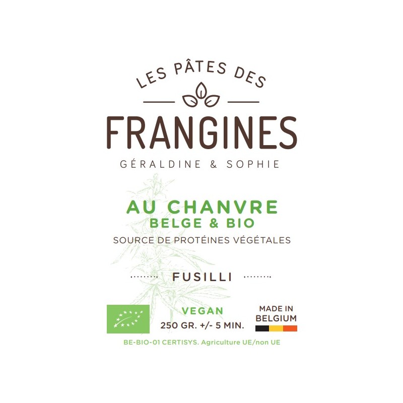 F015 Pâte Fusilli au Chanvre VEGAN