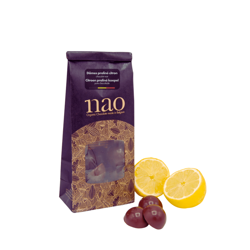 Domes praliné citron Noir 71% Sachet 100g